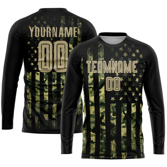 Wholesale men’s 100% polyester football kits – custom name and long-sleeve sublimation design, French style