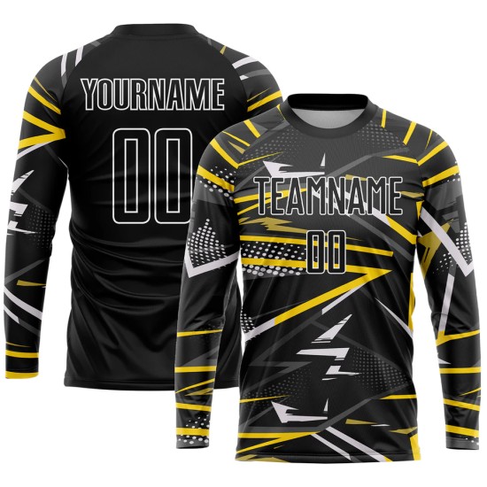Wholesale men’s 100% polyester football kits – custom name and long-sleeve sublimation design, French style