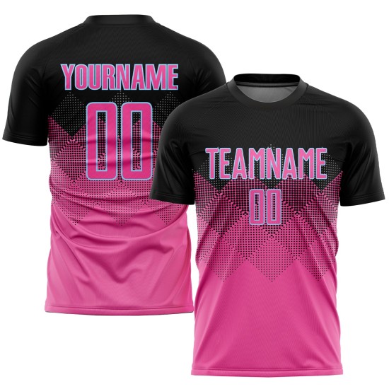 Gradient Custom Shape Jersey Soccer Square Pink Blue Sublimation Black-LIght Uniform